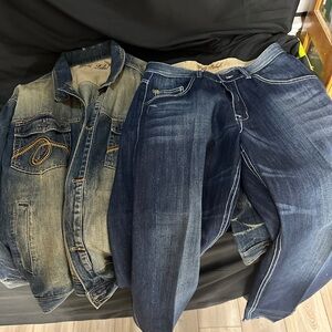 Retro Y2K gold label denim jeans set-size 34x34, jacket size large-#575